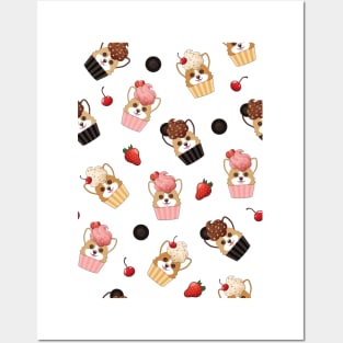 Corgi Cupcake Pattern Posters and Art